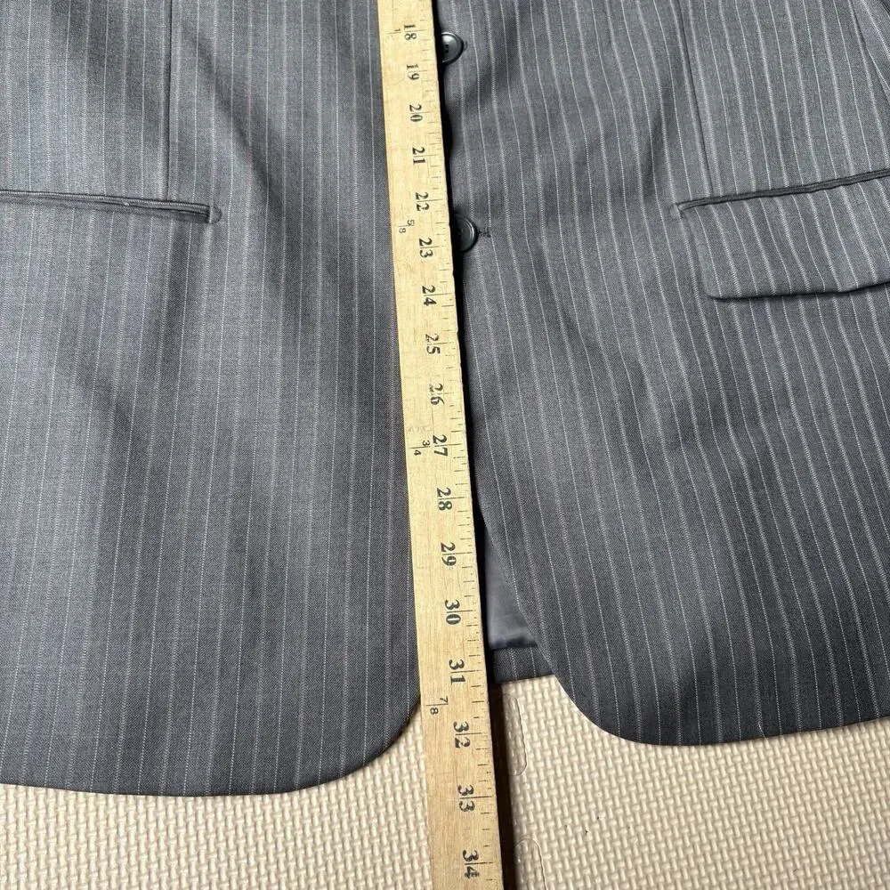 F.R. Tripler Mens Silk Wool Blend PIn Striped Gray Blazer Suit Coat Size 46